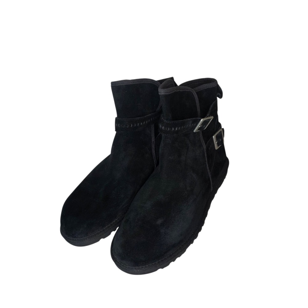 UGG Australia Leni Womens US 9 Black Suede Leather Buckle Ankle Booties NWOT